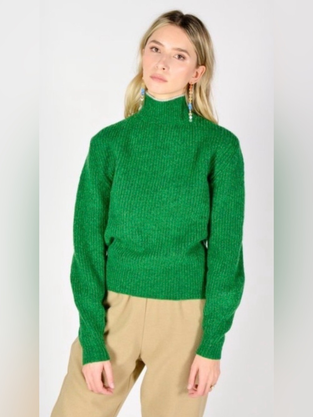 Paloma Wool Mohair Wool Blend Himalaya Green Textured Sweater Size L Mock Neck